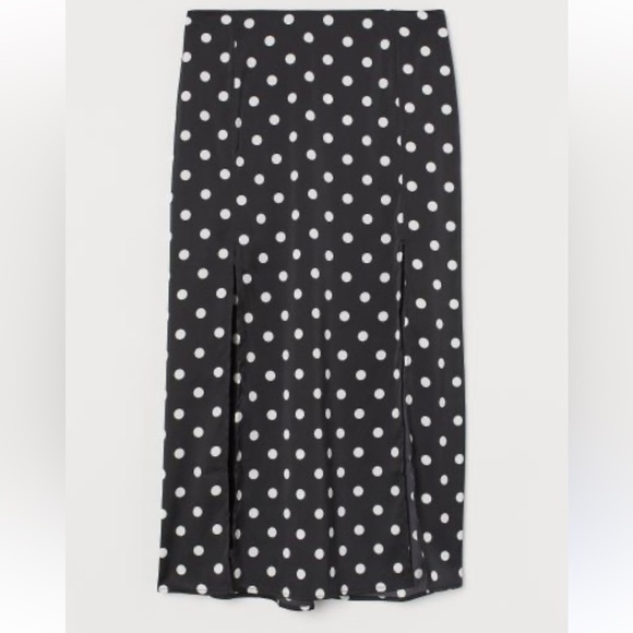 H&M Divided polka dot a-line silky satin midi length high slit skirt size XL - Picture 1 of 10